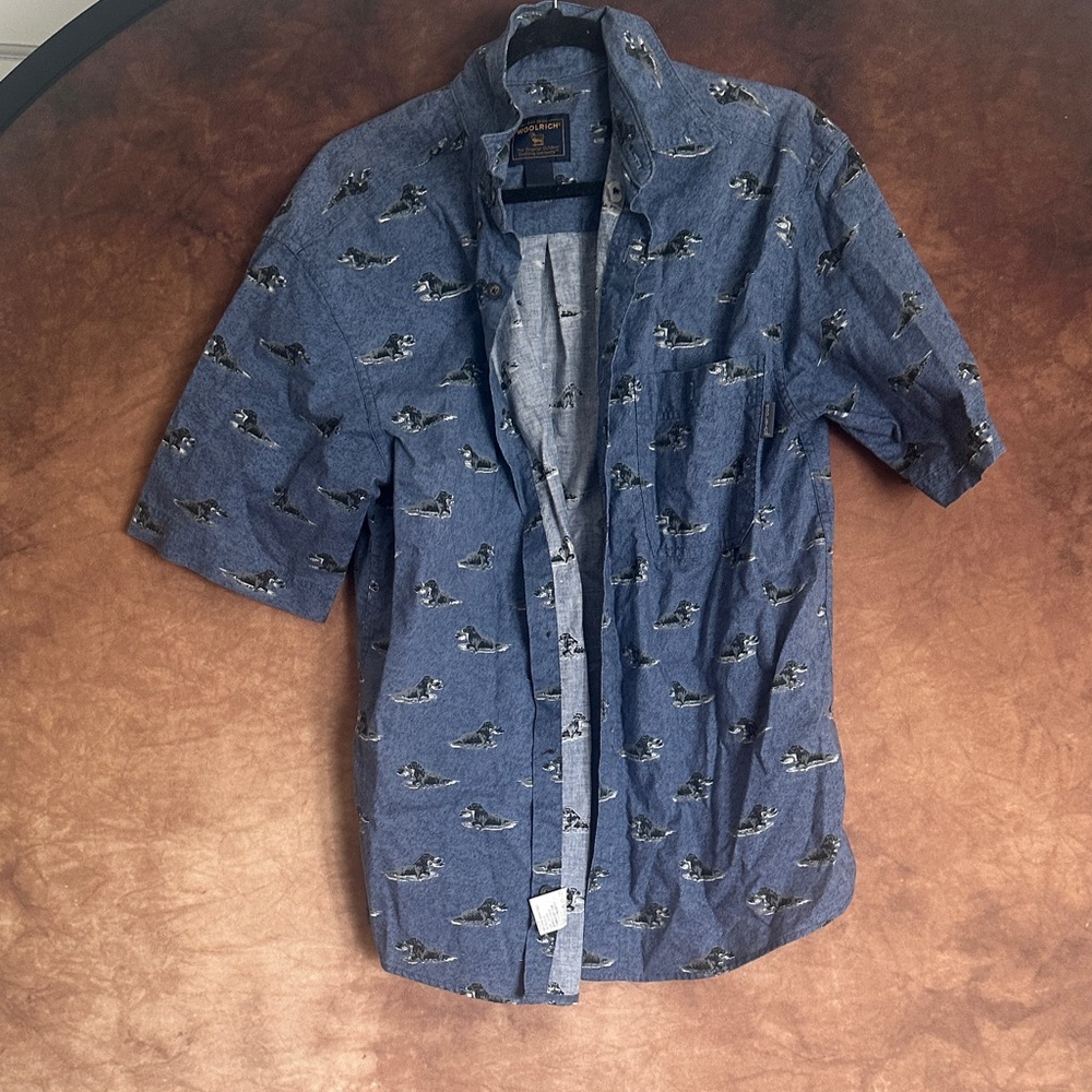 Woolrich Men's Blue Patterned Casual Shirt with Dogs